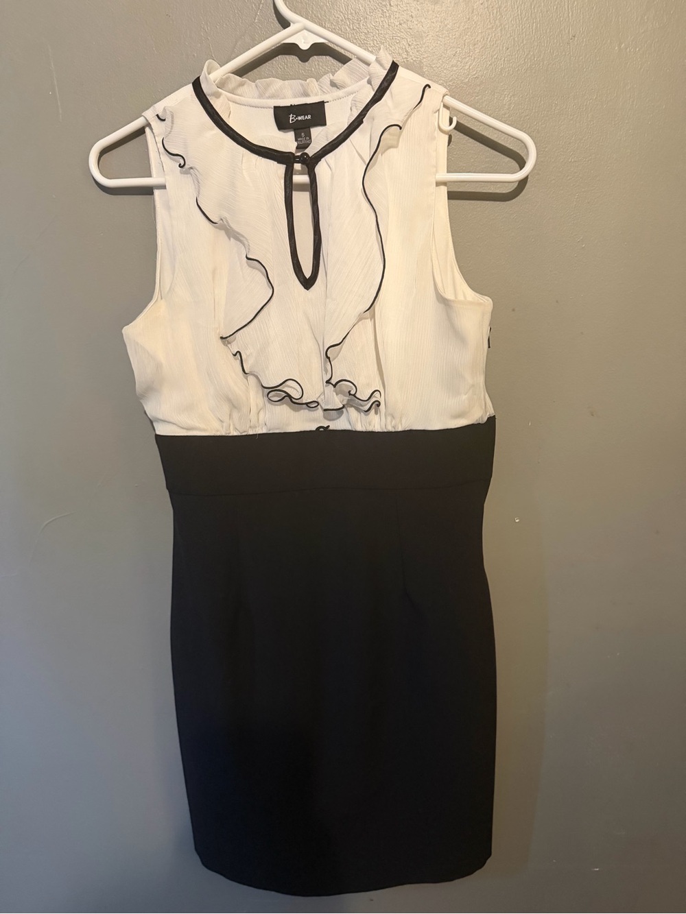 Bwear Black and White Ruffle Midi Sheath Dress